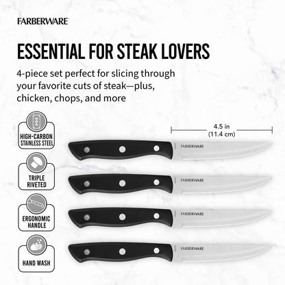Conjunto de Facas para Churrasco em Aço Inoxidável 4 Peças Lâminas Duráveis de Alto Carbono Cabos Confortáveis Talheres de Cozinha Precisos