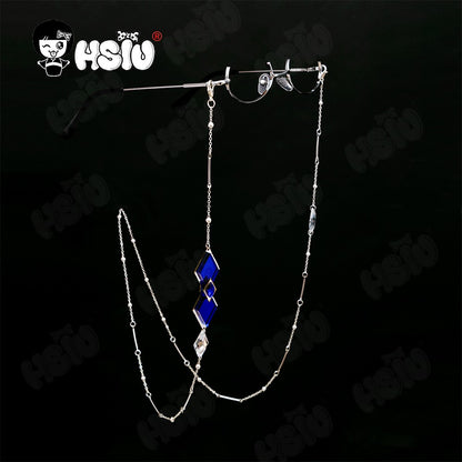 Pantalone Cosplay Peruca Fibra peruca sintética Jogo Genshin Impact ?HSIU ? Peruca longa Pantalone óculos preta azul misturada branca prateada