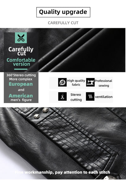 Autumn Winter New Fashion Men's Solid Color Simple Basic Casual Trendy Stand Collar Zipper Faux Leather Coats Male Jackets Tops