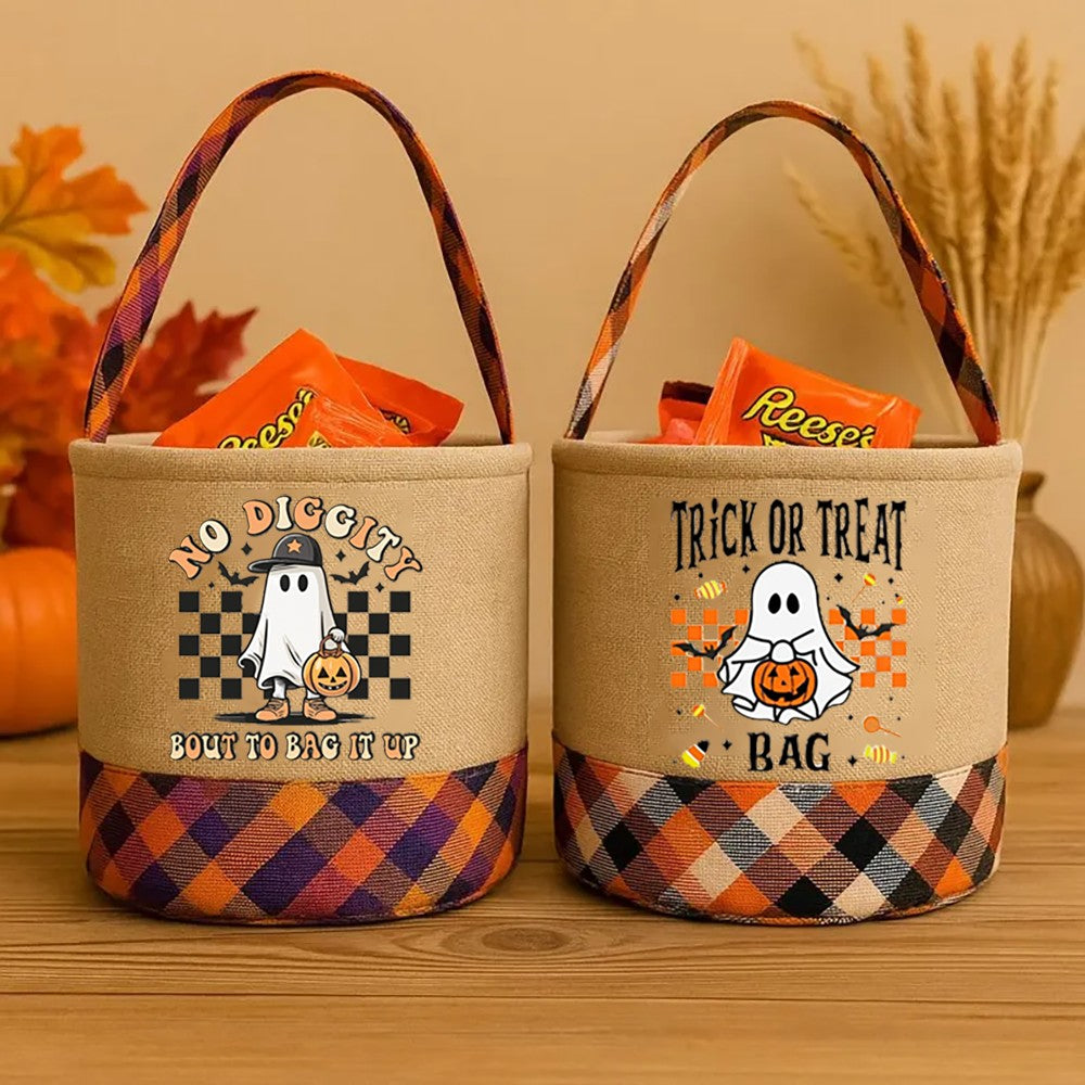 1Pcs Halloween Trick or Treat Bucket Spooky Season Treat Basket Fall Festival Funny Accessory Kid's Gift Cute Ghost Pumpkin Bat