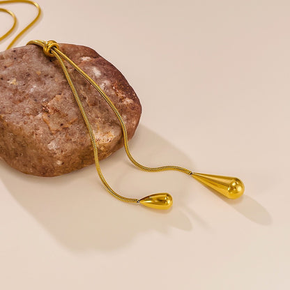 Colar Feminino com Pingente de Gota D'água com Borla em Aço Inoxidável Banhado a Ouro, Estilo Europeu e Americano, Corrente na Clavícula, Joia para Festa
