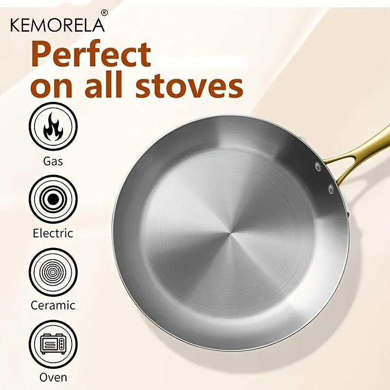 KEMORELA 3PCS 316 Stainless Steel Gold Handle Non-Stick Frying Pan Set 2MM Thick 5-Ply Wok Pan Food Grade Safety Multiple Sizes