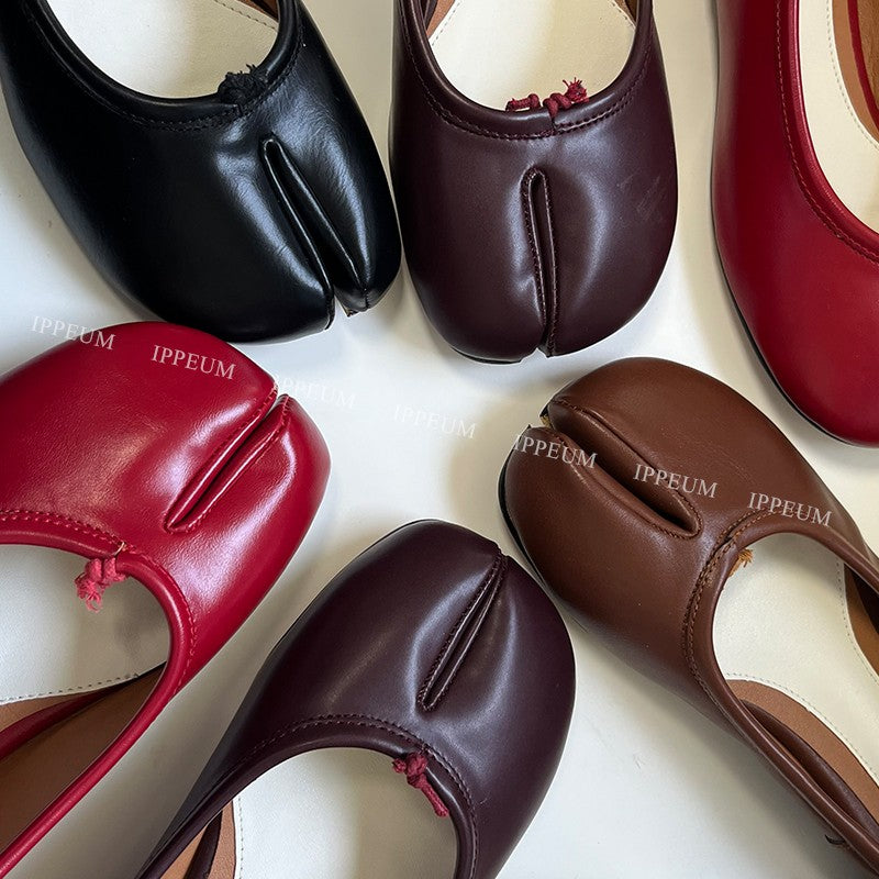 IPPEUM Tabis Shoes Black Ballets Flats Split Toe Women Mary Janes Plus Size 44 Dress Loafers Ballerina Zapato Mujer