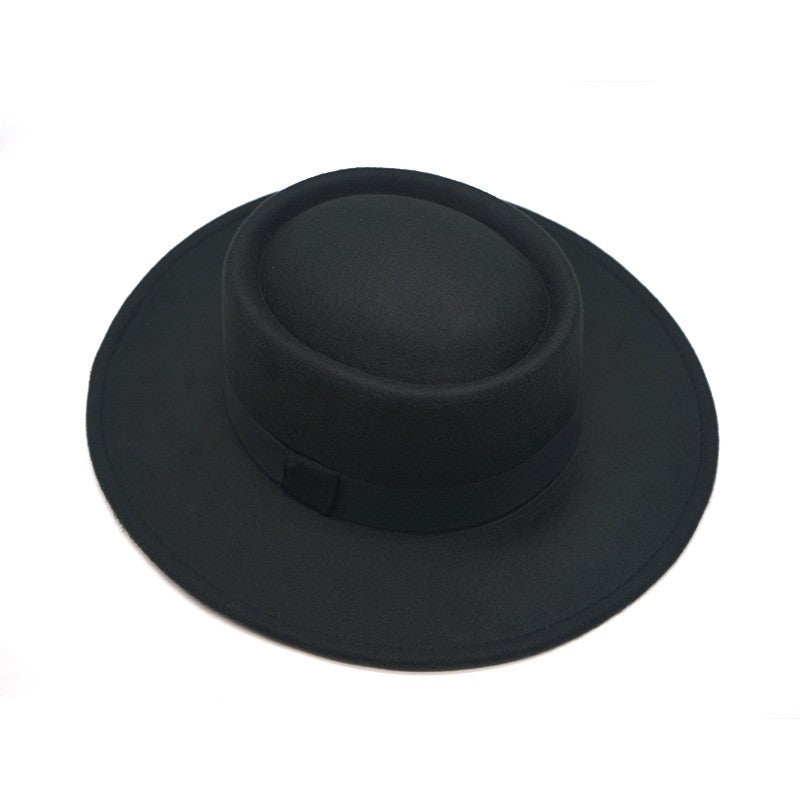 Red fedora hat men's flat top hat ladies felt jazz hat oval hat Panama new hip-hop fedora hat flat brim wholesale