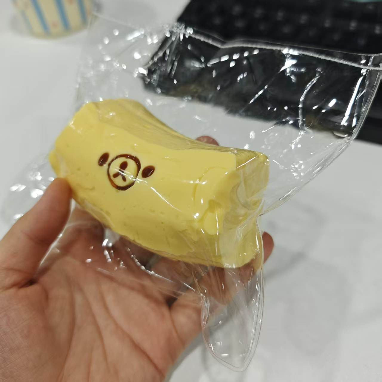 1Pc Handmade Squishy With BUTTER Texture - Banana Bear Shaped To Relieve Stress - Food Grade Silicone