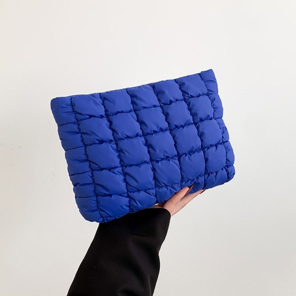 Fashion Puffy Quilted Padded Makeup Bag Zipper Storage Bag Cotton Clutch Bag Handbag Solid Color Cosmetic Bag Lady