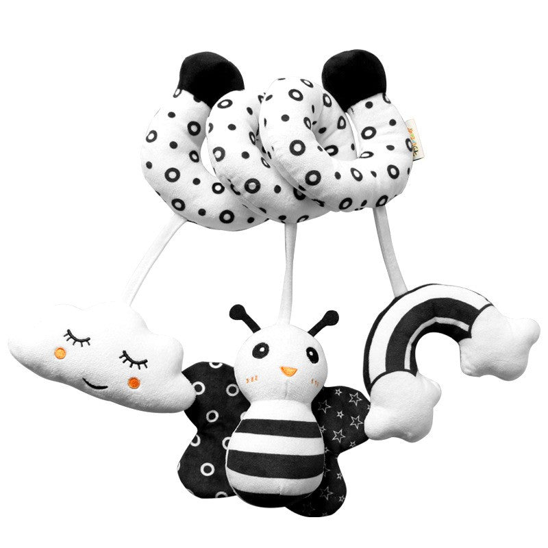 Baby Black And White Animal Hanging Toys Car Seat  Baby Spiral Activity Hanging Toys Plush Zoon Music BB Squeaker Rattles Gift