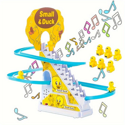 Brinquedo Ducky Escalada de Escadas com Luzes e Música, Pista de Deslize para Crianças, Brinquedo de Pista Divertido e Fofo, Perfeito para Presentes de Aniversário