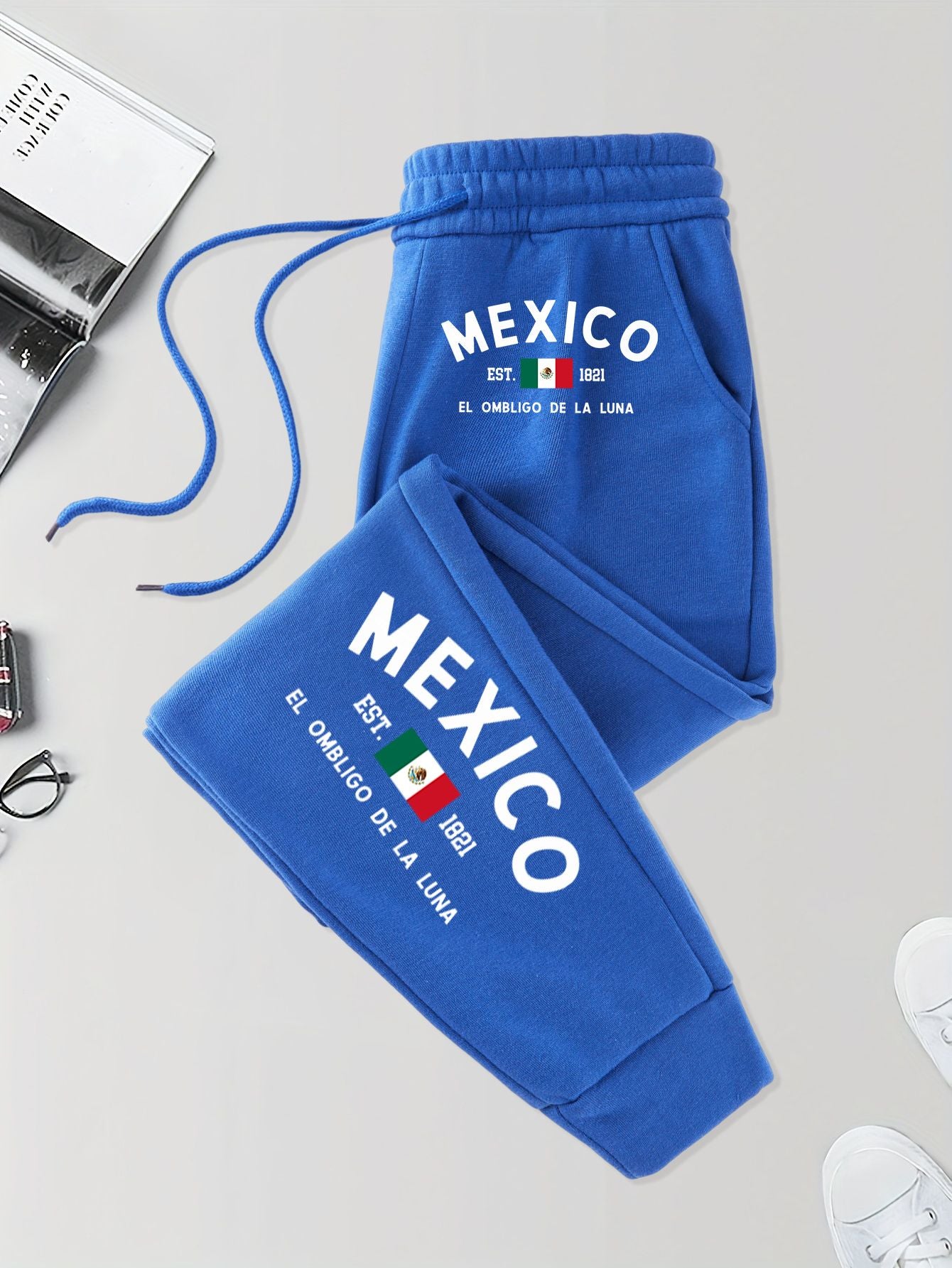 Calça de Moletom Masculina com Bolso Estampada México e Bandeira Outono Elástico na Cintura Calças Confortáveis de Rua Calça de Jogging Básica Longa