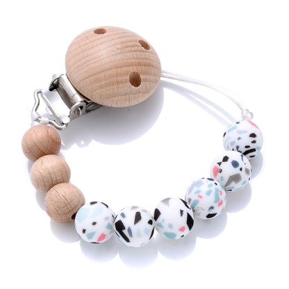 Baby Wooden Pacifier Clip Silicone Teether Round Beads Dummy Holder Chain For Baby Teething Nursing Chewing Toys Shower Gifts