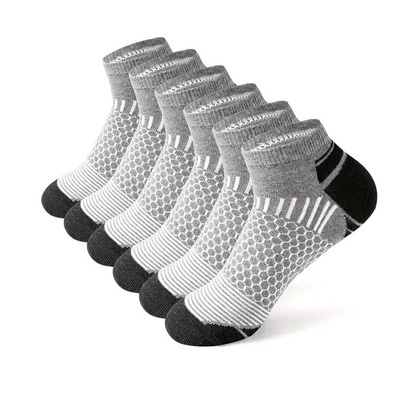 6 pares de meias esportivas curtas masculinas - que absorvem a umidade, respiráveis, meias esportivas para todas as estações
