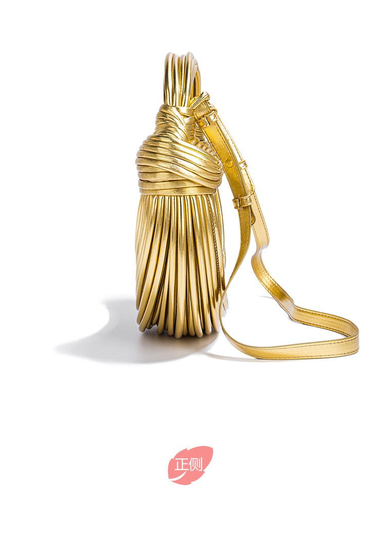 2024 New Gold Handbags for Women Luxury Designer Brand Handwoven Noodle Bags Rope Knotted Evening Clutch Underarm Dumpling Bag