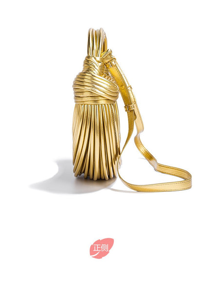 2024 New Gold Handbags for Women Luxury Designer Brand Handwoven Noodle Bags Rope Knotted Evening Clutch Underarm Dumpling Bag