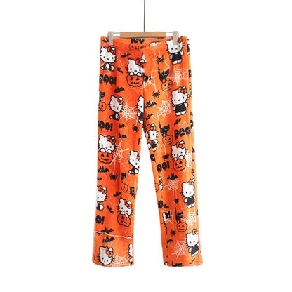 Pijama de Veludo Kawaii Hello Kitty Natal, Anime e Desenho Kuromi Outono e Inverno Roupas de Casal Casuais Soltas e Quentes para o Lar