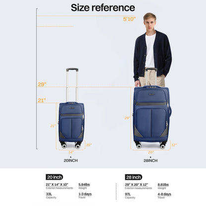 Expandable Luggage Set 2 Piece Softshell Suitcase 20inch Carry-on Luggage & 28inch Checked Luggage for Travel or Business