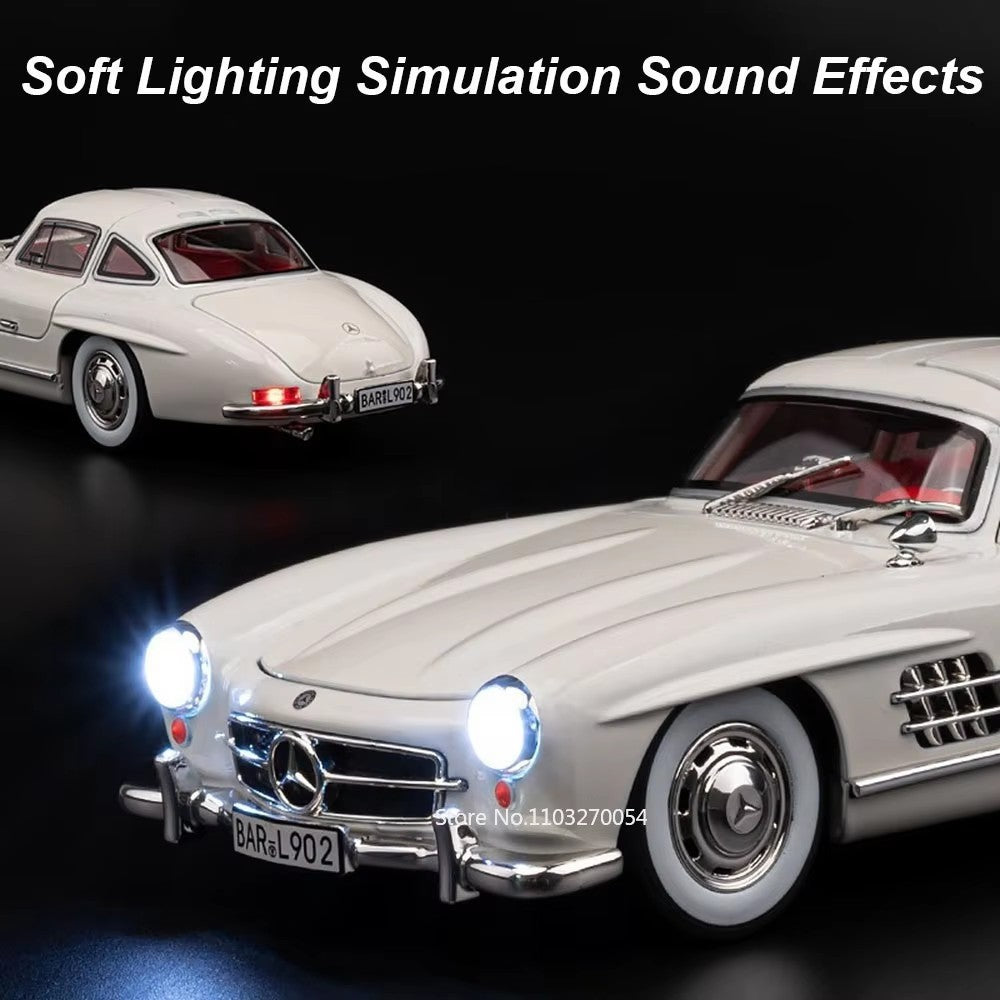 1:24 300SL W140 Carro de Brinquedo Modelo de Liga Fundido com Luz e Som, Carroceria Aberta, Modelos em Miniatura, Brinquedos Clássicos de Presente para Meninos