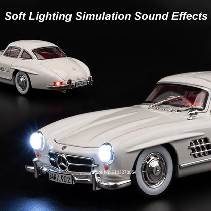 1:24 300SL W140 Carro de Brinquedo Modelo de Liga Fundido com Luz e Som, Carroceria Aberta, Modelos em Miniatura, Brinquedos Clássicos de Presente para Meninos