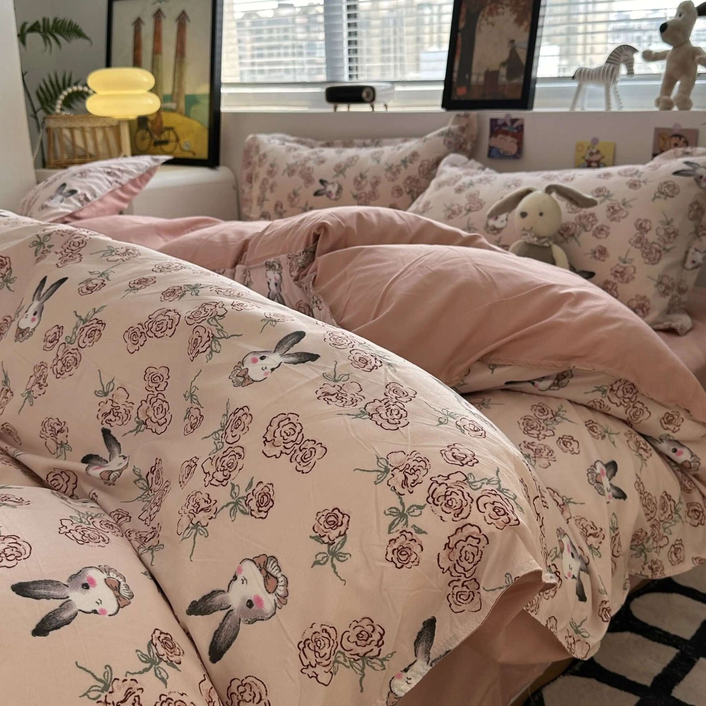 Jogo de Lençóis Florais Rosa Macio Ins Solteiro Casal Queen Capa de Edredom Lençol de Elástico Fronhas Meninas Casa Total Roupa de Cama