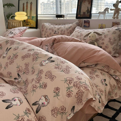 Jogo de Lençóis Florais Rosa Macio Ins Solteiro Casal Queen Capa de Edredom Lençol de Elástico Fronhas Meninas Casa Total Roupa de Cama