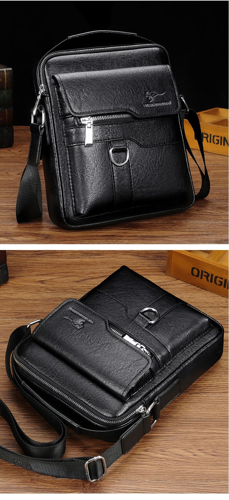 Kangaroo Luxury Brand Men Sling Bag Leather Side Shoulder Bag For Men Husband Gift Business Messenger Crossbody Bag Male Handbag