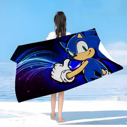 Anime Sonic Pattern Anime Beach Swimming Towel Soft Absorbent Washcloth Children's Gifts for Kids Travel Camping Gym