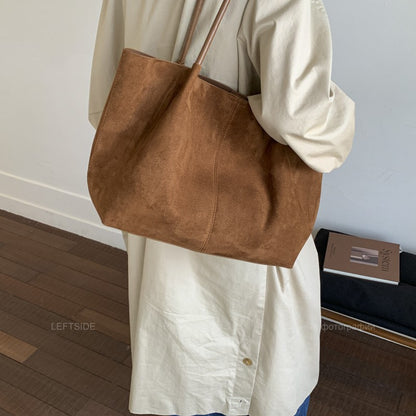 LEFTSIDE Women Faux Suede Shoulder Bag 2025 Winter Retro Soft Tote Bag Luxury Designer Trend Female High Capacity Handbags