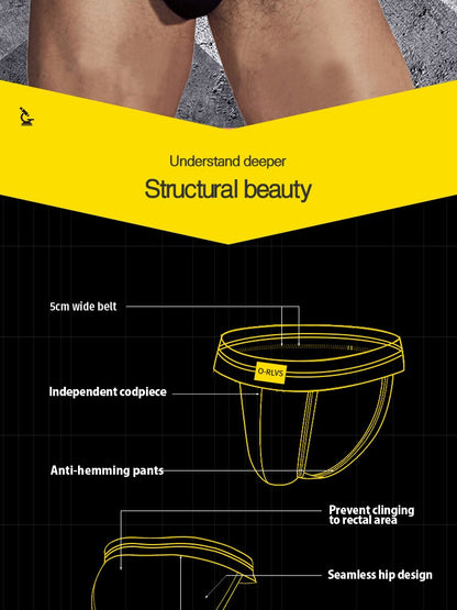 ORLVS Briefs Male Seamless Hip Design Mens Underwaer Super Large Wide 5cm Elastic Band Independent Codpiece Boy Short Pants