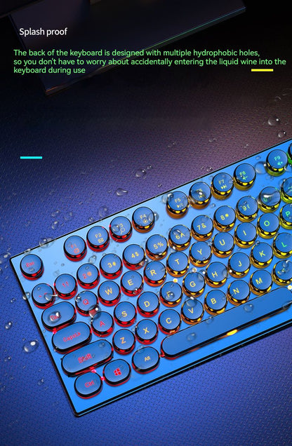 Teclado Gamer EWEADN GX330 Typewriter, 104 Teclas Retro Punk com Teclas Redondas com Fio, com Luz de Fundo RGB, para PC Laptop Windows preto