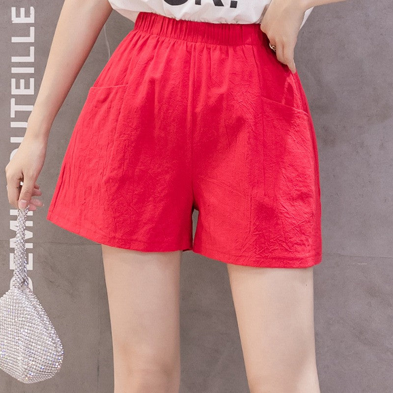 2024 Women Summer Cotton Shorts Casual Solid Pockets Basic Shorts Elastic Waist loose shorts Soft Cool female Outwear Shorts