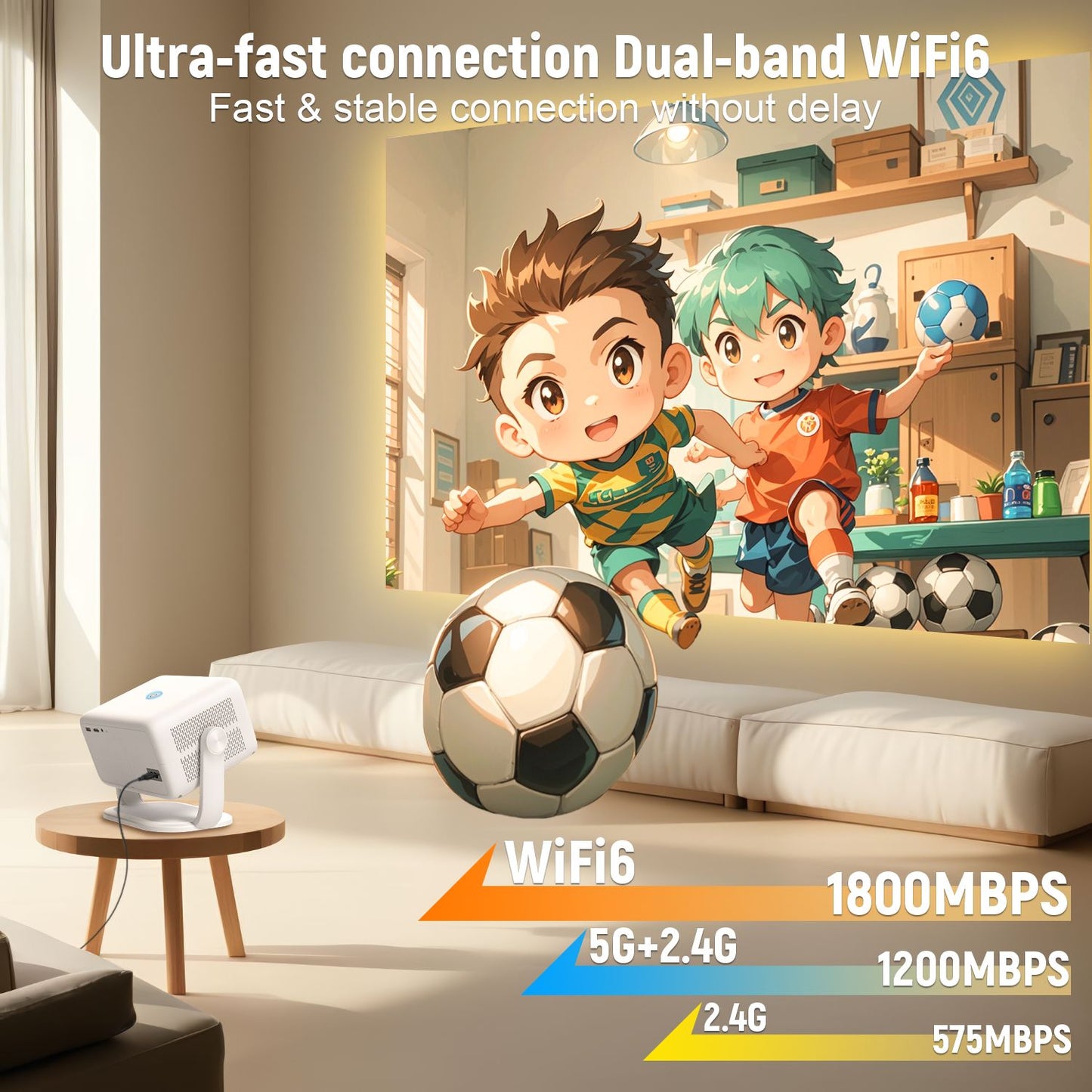 Projetor Velec compatível com Netflix 650ANSI Android 13 Portátil 4K Nativo Wifi6 BT5.2 1080P TP350 Correção de distorção trapezoidal automática