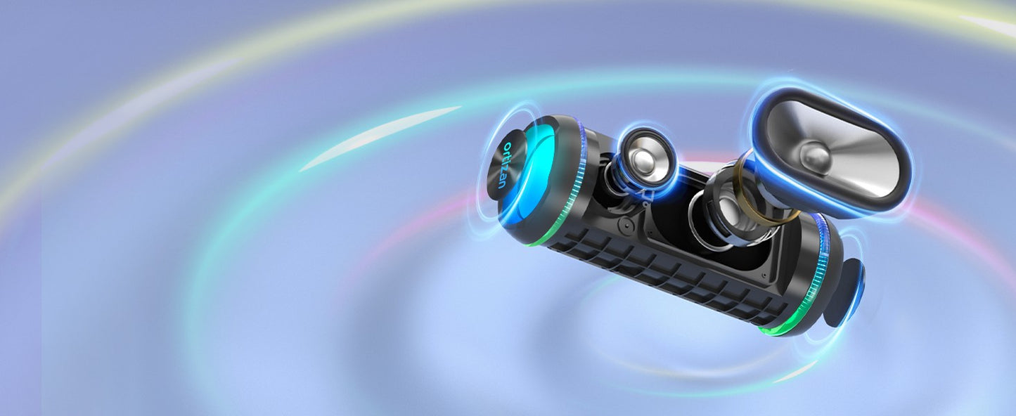 Ortizan X30 Caixa de Som Bluetooth Portátil Bluetooth 5.3 Caixa de Som Sem Fio com Som Estéreo Alto HD de 40W e Luzes RGB Coloridas AUX