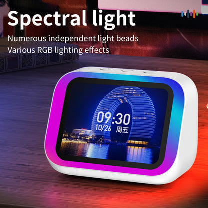 Smart Speaker Assistente de Voz Portátil Bluetooth Despertador com Tela Touch HD para Decoração de Quarto