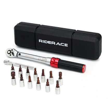 RIDERACE Chave de Torque para Bicicleta Conjunto 15 Peças 1/4" 2-24Nm Chave Allen Dupla Direção para Bicicleta Kit de Reparo Profissional para Motocicleta com Soquetes