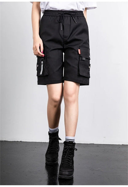 2025 Y2K Cargo Shorts Women Harajuku Black Oversized Wide Leg Shorts Summer Streetwear Fashion High Waist Baggy Short Pants New