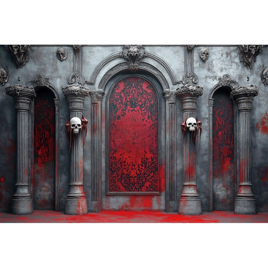 Halloween Photography Backdrops Medieval Castle Palace Horror Red Wall Curtain Skull Adults Portrait Decoration Photo Background