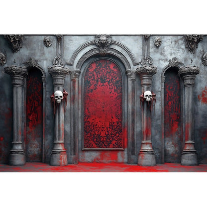 Halloween Photography Backdrops Medieval Castle Palace Horror Red Wall Curtain Skull Adults Portrait Decoration Photo Background