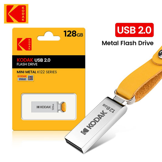 KODAK K122 Metal USB Flash Drive 2.0 Pendrive High Speed 32GB/64GB/128GB Mini U-Disk Memory Stick with Lanyard for PC And Cars