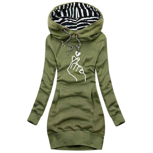 Vestido de moletom feminino com capuz e manga longa, casual, outono inverno