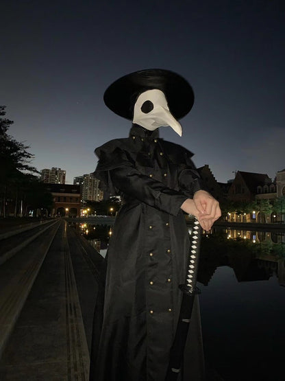 Plague Doctor Bird Cosplay Costume Medieval Hooded Robe Horrord Monk Steampunk Cloak Halloween Carnival Adult Kids Lantern Stick