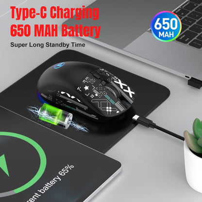 Mouse Bluetooth Sem Fio T90 RGB (BT1/BT2+ USB) 2.4GHz Recarregável Silencioso com Adaptador Tipo C
