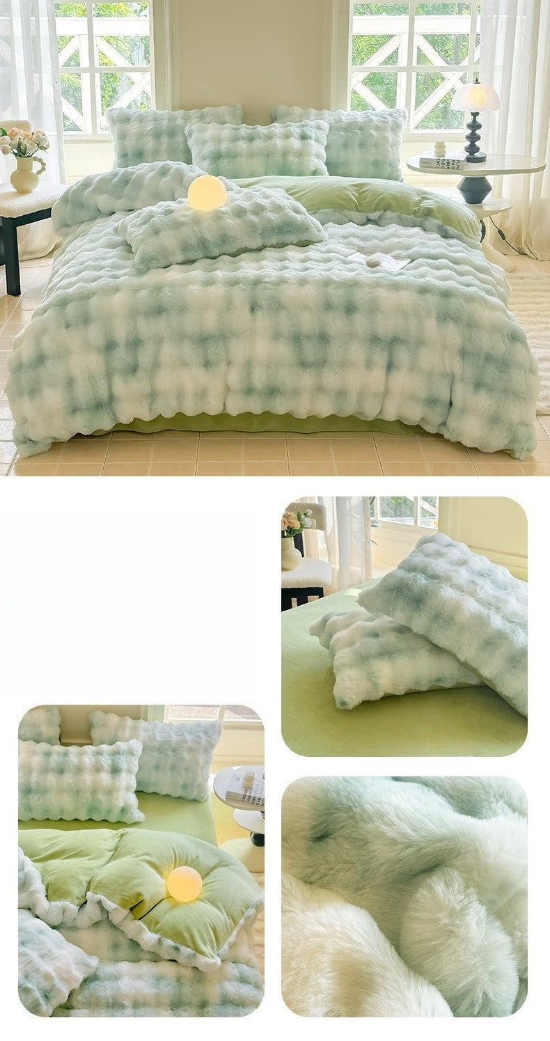 New Rabbit Fur Thickened Milk Velvet Duvet Cover Set Machine Washable Soft SkinFriendly Warm Bed Sheet for Home and Hotel ?? ???