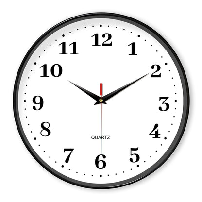An 8-inch silent wall clock, modern white wall clock with simple design, battery operated quartz clock, adorns the family living