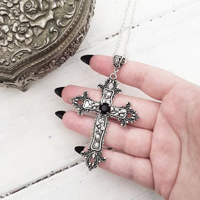 Colar com Pingente de Cruz de Cristal Punk para Mulheres e Homens, Gargantilha Gótica, Joias Estéticas, Bijuteria, Presente para Festa