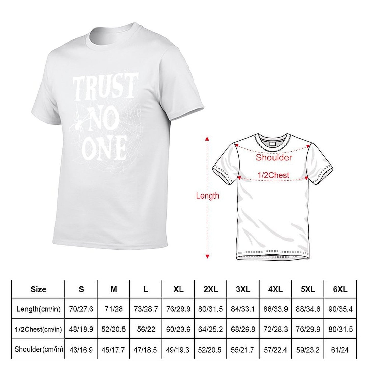 Trust No One Spider in a Spiderweb Quote T-Shirt man t shirts cotton black cotton t-shirt plain for man package T-Shirt