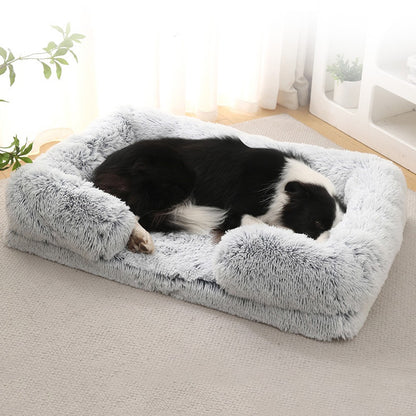 Cama para Cães Meia Volta Recheio Total, Sofá para Cães Grandes e Quente de Inverno, Cama Quadrada Macia para Gatos, Canil de Pelúcia, Acessórios para Casa de Filhotes