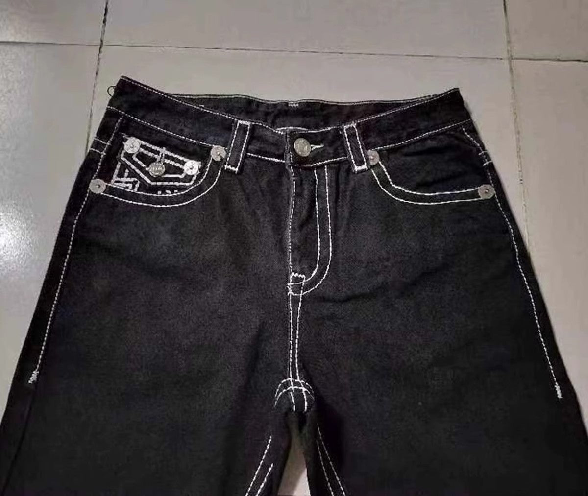 Buddha Jeans Vintage Y2K Men's Jeans Women's Pocket Embroidered Jeans Patch Leather Vintage Blue Jeans Loose Fit Jeans pants