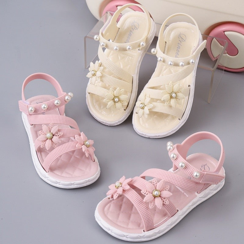 2025 brand-new eco-friendly material girls' sandals, summer fashion, elegant and versatile, children's princess shoes, summer st