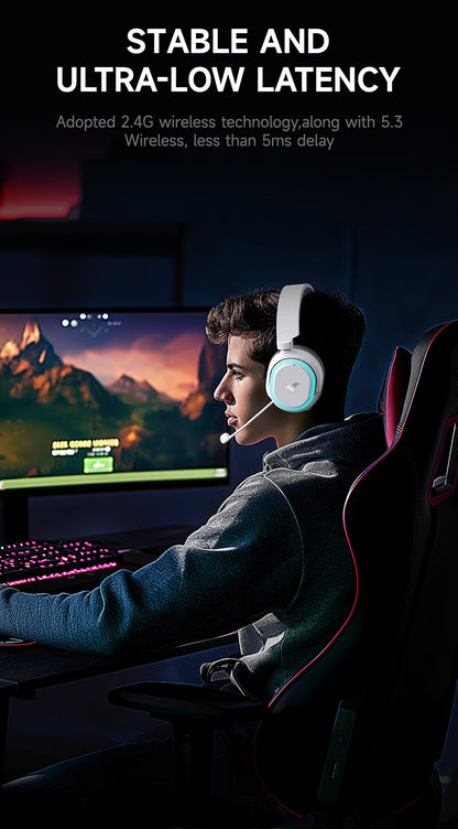 Picun G2 2.4GHz Bluetooth Wireless Gaming Headset For PC PS4 PS5 Phone Switch 5ms Low Latency 7.1 Surround Wired Headset ENC Mic