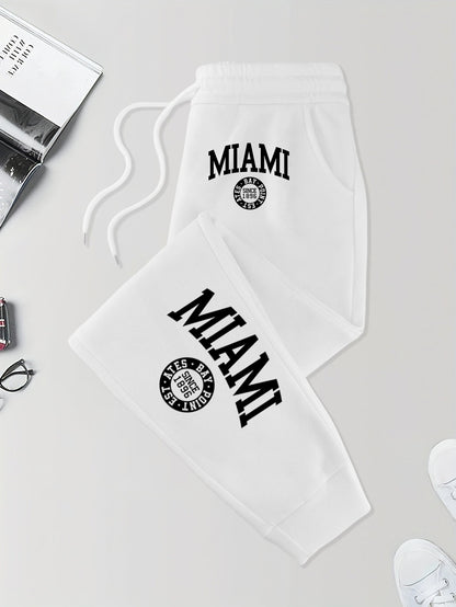 Calça Masculina Estampada Miami Desde 1896 com Cordão Outono Street Britches Cintura Elástica Bolso Esportivo Calças de Moletom Modernas