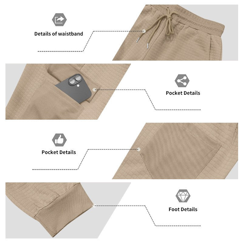Men's Clothing  Pants Autumn Winter Fashion Casual Heavyweight Small Check Loose Jogger Sweatpants Waffles